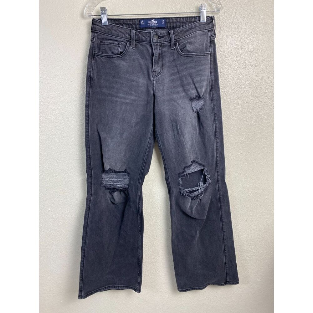Hollister Black Low Rise Vintage Baggy Jeans Women Size 26 Distressed‎ Y2K 90s